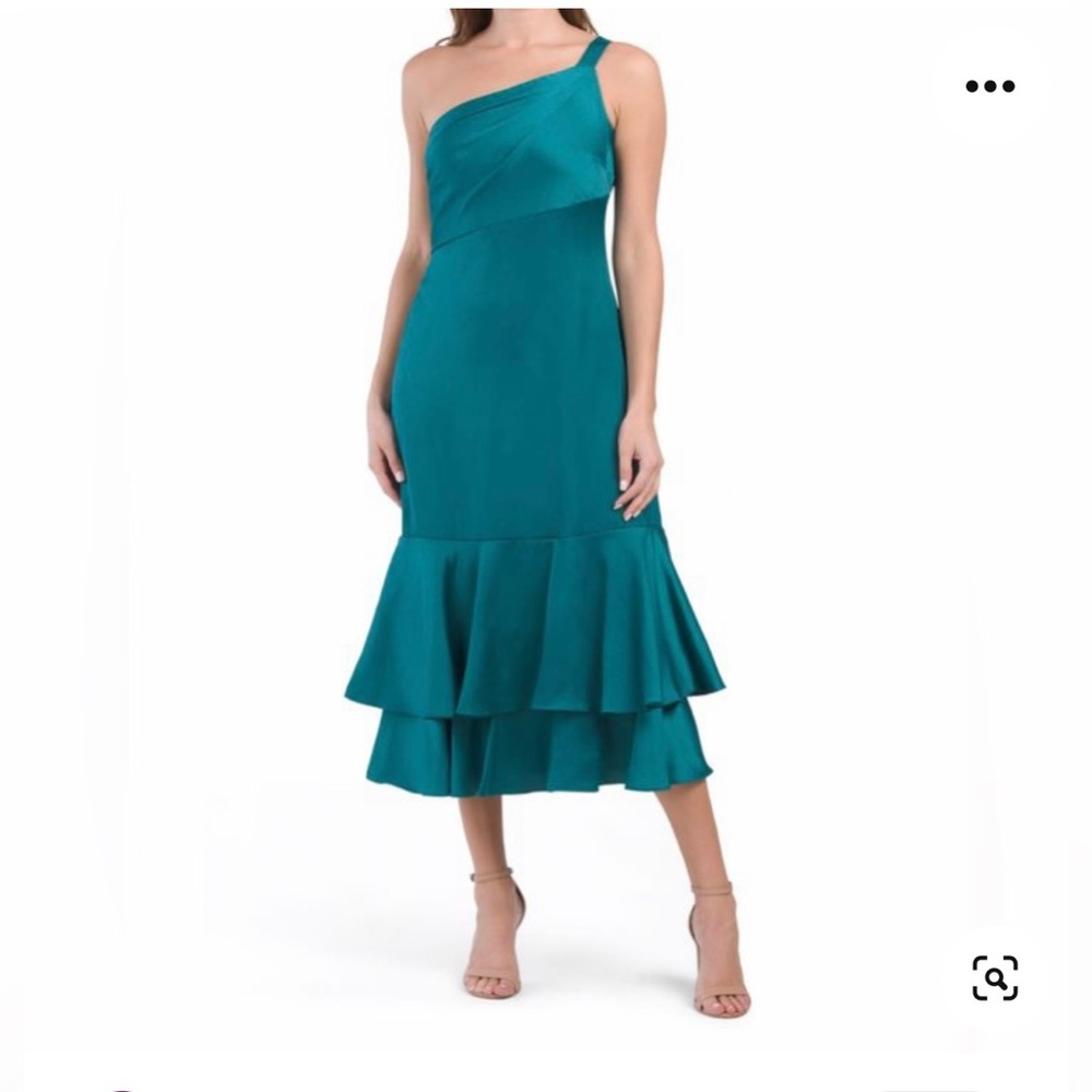 Chic Asymmetrical Cocktail Dress TAYLOR One Shoulder Satin Ruffle - Teal